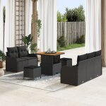 Ensemble de canap� de jardin 8 pi�ces avec coussins noir poly rotin acacia, canap� de jardin 2 places ...