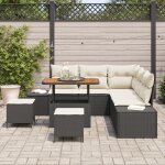 Ensemble de canap� de jardin 8 pi�ces avec coussins noir poly rotin acacia, canap� de jardin 2 places ...