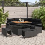 Ensemble de canap� de jardin 8 pi�ces avec coussins en rotin poly noir, canap� de jardin 2 places avec ...