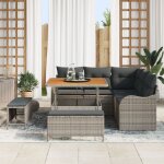 Ensemble de canap de jardin 8 pices vidaxl avec coussins gris en poly rotin acacia, canap de jardin ...
