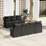 Ensemble de canaps de jardin 8 pices vidaxl avec coussins en poly raphia noir, canap de jardin 2 places ...