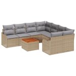 Ensemble de canap� de jardin 9 pi�ces avec coussins beige poly rattan acacia, canap� de jardin 2 places ...