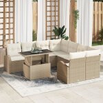Ensemble de canap�s de jardin 9 pi�ces avec coussins beige poly rotin, canap� de jardin 2 places avec ...