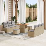 Ensemble de canaps de jardin 9 pices avec coussins beige en polyrotin, canap de jardin 2 places avec ...
