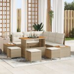 Ensemble de canapés de jardin 9 pièces avec coussins beige rattan acacia Ensemble de canapés de jardin 9 pièces avec coussins beige rattan acacia