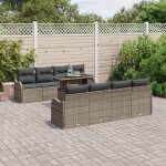Ensemble de canaps de jardin 9 pices avec coussins gris poly rattan, canap de jardin 2 places avec ...