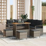 Ensemble de canap�s de jardin de 9 pi�ces avec coussins gris poly rattan acacia, canap� de jardin 2 places ...
