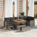 Ensemble de canaps de jardin 9 pices avec coussins gris poly rotin acacia, ensemble de salle a manger ...