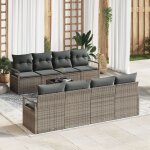 Ensemble de canap� de jardin de 9 pi�ces avec coussins gris en rattan poly, canap� de jardin de 2 places ...