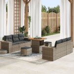 Ensemble de canap� de jardin de 9 pi�ces avec coussins gris en rattan poly acacia, ensemble de salle ...