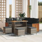 Ensemble de canap de jardin 9 pices avec coussins gris en rotin synthtique acacia, canap de jardin ...