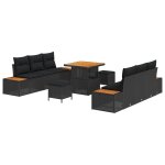 Ensemble de canapés de jardin 9 pièces avec coussins noir poly rattan acacia, ensemble de salle a manger ... Ensemble de canapés de jardin 9 pièces avec coussins noir poly rattan acacia, ensemble de salle a manger ...