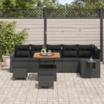 Ensemble de canap� de jardin en 9 pi�ces avec coussins noir poly rattan acacia, ensemble de salle a manger ...
