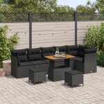 Ensemble de canap� de jardin 9 pi�ces avec coussins noir en rotin synth�tique acacia, ensemble de salle ...