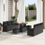 Ensemble de canap�s de jardin 9 pi�ces avec coussins en poly rattan noir, canap� de jardin 2 places avec ...