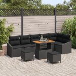 Ensemble de canap� de jardin 9 pi�ces avec coussins en poly rattan noir acacia, canap� de jardin 2 places ...