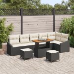 Ensemble de canap� de jardin 9 pi�ces avec coussins en poly rotin noir et acacia, canap� de jardin 2 ...