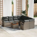 Ensemble de canap�s de jardin de 9 pi�ces avec coussins en rotin poly gris acacia, canap� de jardin de ...