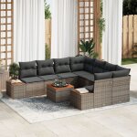 Ensemble de canap�s de jardin de 9 pi�ces avec oreillers gris rattan synth�tique acacia, canap� de jardin ...