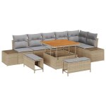 Ensemble de canap� de jardin 9 pi�ces vidaxl avec coussins beige poly rattan acacia, canap� de jardin ...
