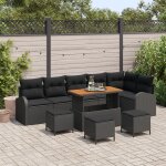 Ensemble de canaps de jardin vidaxl 10 pices avec coussins noir poly rotin acacia, canap de jardin ...