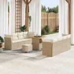 Ensemble canap jardin vidaxl 11 pices avec coussins beige en rotin synthtique et acacia, ensemble ...
