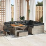 Ensemble de canap� de jardin vidaxl 12 pi�ces avec coussins gris poly rattan acacia, ensemble de salle ...