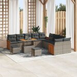 Ensemble de canap de jardin vidaxl 13 pices avec coussins gris en rotin synthtique et acacia