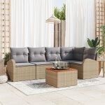 Ensemble de canap� de jardin vidaxl 6 pi�ces avec coussins beige poly rattan acacia, canap� de jardin ...
