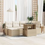 Ensemble de canap de jardin vidaxl 7 pices avec coussins beige en rotin synthtique, canap de jardin ...