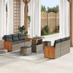 Ensemble de canap de jardin vidaxl 9 pices avec coussins gris en rotin synthtique d'acacia, ensemble ...