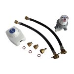 Ensemble détendeur 1, 3 kg / h + inverseur avec lyres pour 2 bouteilles butane - 20 / 150 Ensemble détendeur 1, 3 kg / h + inverseur avec lyres pour 2 bouteilles butane - 20 / 150