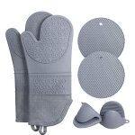 Ensemble de gants de cuisine en silicone résistants à la chaleur avec coussinets en nid d'abeille et ... Ensemble de gants de cuisine en silicone résistants à la chaleur avec coussinets en nid d'abeille et ...