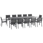 Ensemble jardin 12 personnes chaises empilables table extensible gris