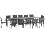 Ensemble jardin 12 personnes chaises empilables table extensible gris