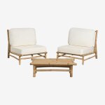 Ensemble de jardin avec 2 fauteuils et table d'appoint rectangulaire 75x40 cm en bambou isendra