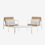 Ensemble de jardin avec 2 fauteuils et table basse en aluminium et rotin synth�tique duroli blanc gardenia ...