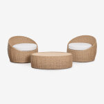 Ensemble de jardin avec 2 fauteuils et table basse en bois d'acacia et rotin synth�tique clarnyx naturel ...