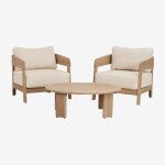 Ensemble de jardin avec 2 fauteuils et table basse en bois d'acacia uleno acacia marron clair