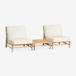 Ensemble de jardin avec 2 fauteuils et table basse carr�e 75x75 cm en bambou isendra
