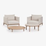 Ensemble de jardin avec 2 fauteuils et 2 tables basses rondes en bois d'acacia olivia marron acacia clair ...