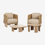 Ensemble de jardin avec 2 fauteuils et 2 tables basses en rotin et bois d'acacia famara acacia marron ...