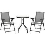 Ensemble de jardin 3 pi�ces 2 chaises inclinables multi - positions pliables + table ronde verre tremp� ...
