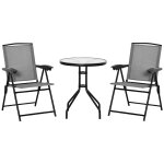 Ensemble de jardin 3 pi�ces 2 chaises inclinables multi - positions pliables + table ronde verre tremp� ...