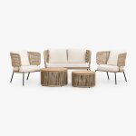 Ensemble de jardin 5 pices avec canap 2 places, 2 fauteuils et 2 tables basses calipso naturel
