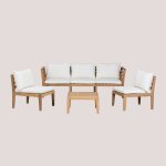 Salon de jardin avec canap� modulable 5 pi�ces avec accoudoirs et table basse en bois d'acacia filips ...