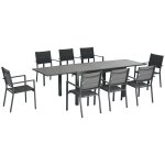 Ensemble jardin 8 personnes chaises empilables table extensible gris