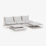 Ensemble de jardin avec canap� modulaire 3 pi�ces, table d'appoint et pouf convertibles amaro blanc gardenia ...