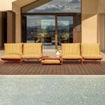 Ensemble de jardin avec 2 canap�s modulaires de 2 pi�ces et table d'appoint convertible amaro jaune miel ...