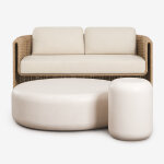 Ensemble de jardin avec canap� 2 places en acier et rotin synth�tique lina et 2 tables basses en ciment ...